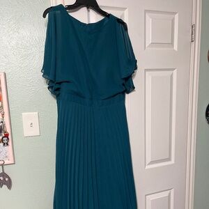 Elegant pleated chiffon bridesmaid dress - peacock green